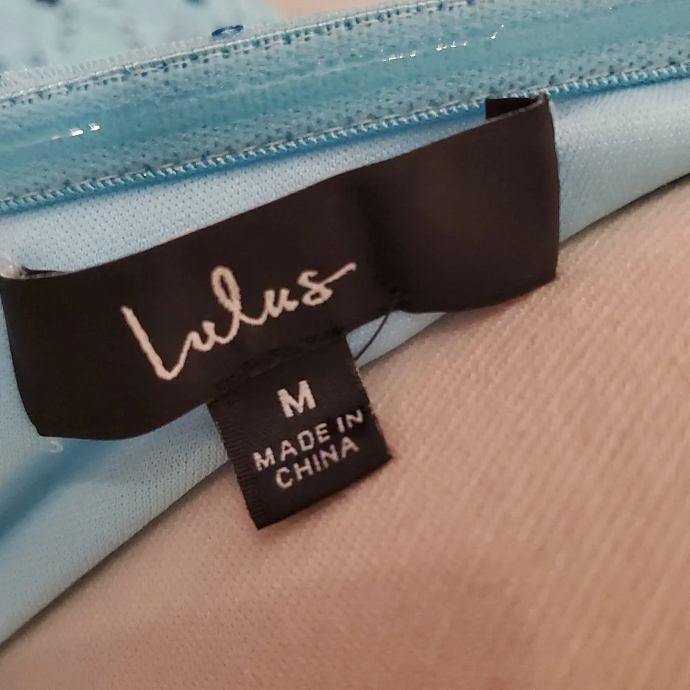 Lulu's Sparkling Strapless Blue maxi dress perfect for prom  Size M NWOT - Picture 7 of 9